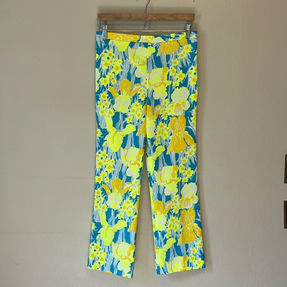 Vintage “The Lilly” Lilly Pulitzer Turquoise and Goldenrod Iris Print Pants